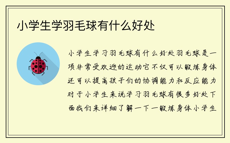 小学生学羽毛球有什么好处